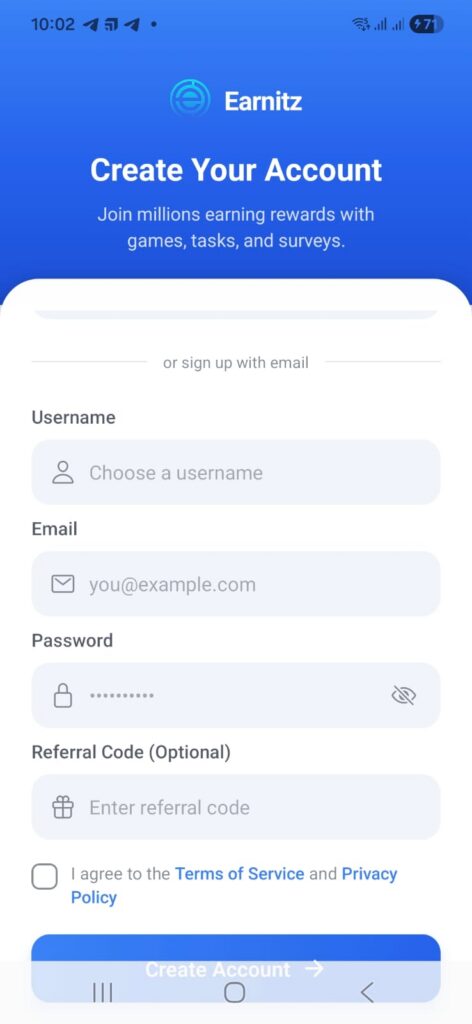 earnitz-app-register